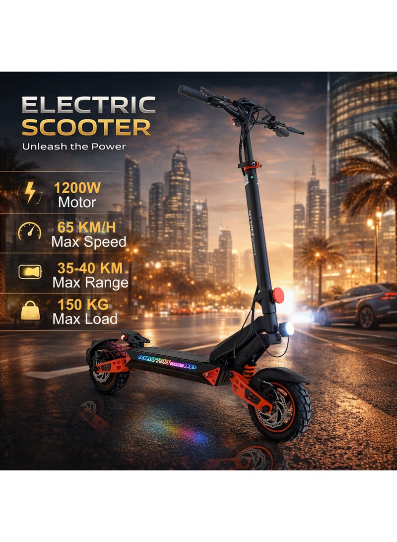 MYTOYS سكوتر كهربائي عالي السرعة للبالغين Mytoys MT615، محرك 1500 واط بسرعة تصل إلى 65 كم/س، 3 أوضاع للسرعة، تعليق مزدوج، أضواء LED، إطارات هوائية للطرق الوعرة، سكوتر كهربائي قابل للطي للتنقل اليومي - Image 5